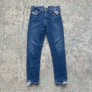 AGOLDE Toni mid rise skinny leg medium wash jean size 28 distressing details